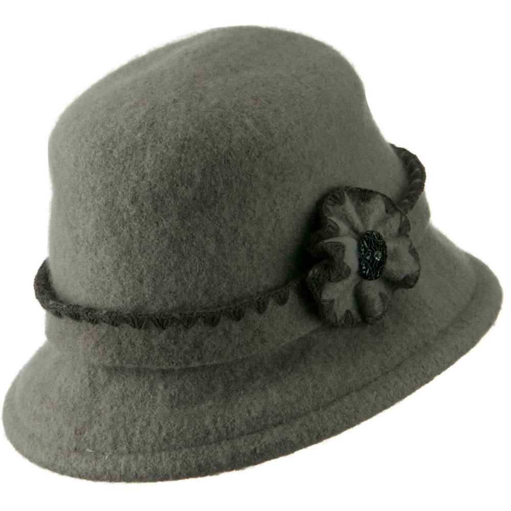 Cloche Wool Felt Floral Button Hat