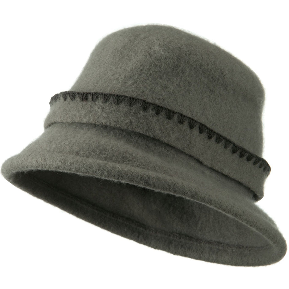 Cloche Wool Felt Floral Button Hat