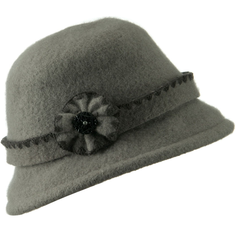 Cloche Wool Felt Floral Button Hat