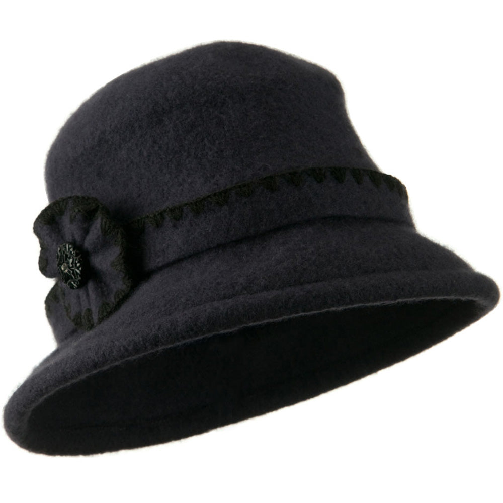 Cloche Wool Felt Floral Button Hat