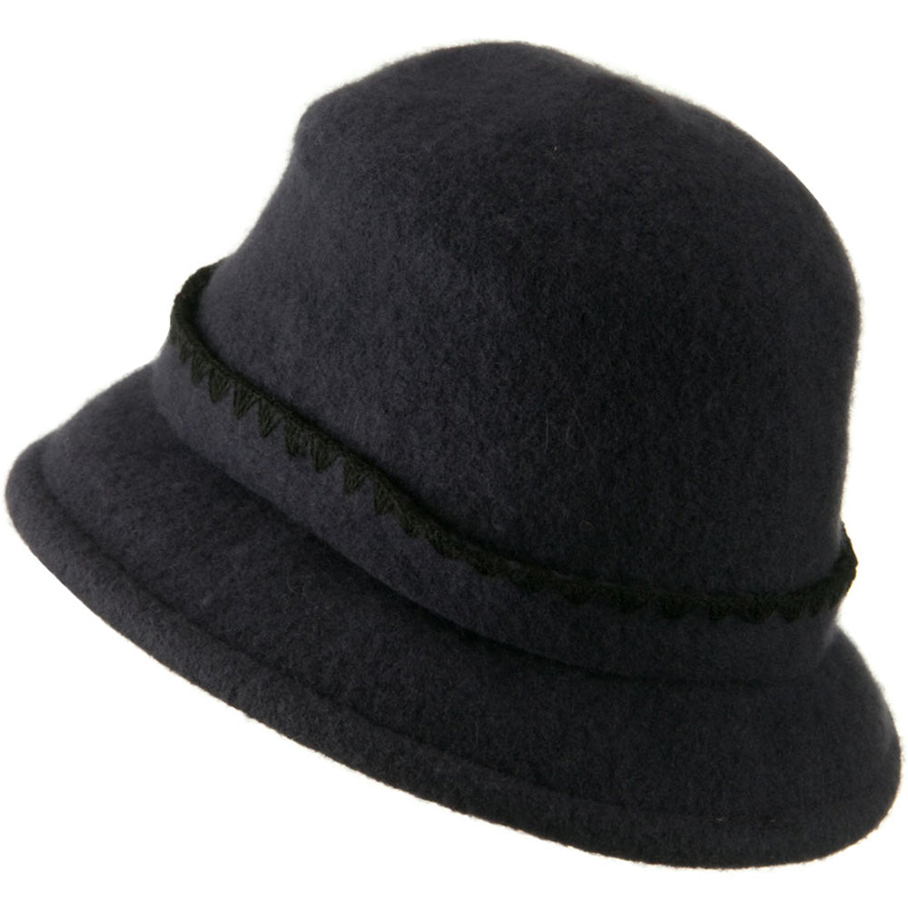 Cloche Wool Felt Floral Button Hat