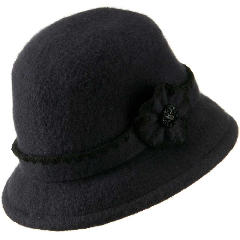 Cloche Wool Felt Floral Button Hat