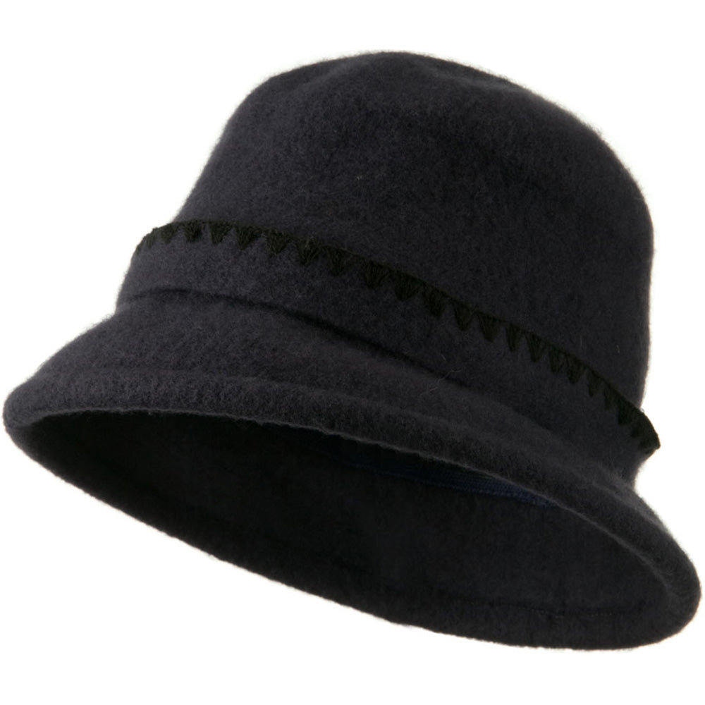 Cloche Wool Felt Floral Button Hat