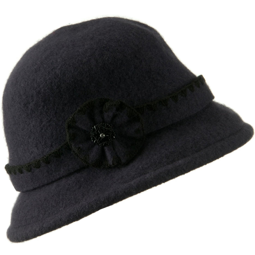 Cloche Wool Felt Floral Button Hat