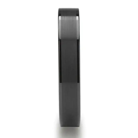 OLIVIA Women’s Flat Black Ceramic Ring with Brushed Center and Polished Edges - 4mm