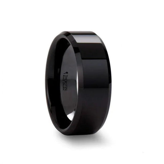 CITAR Polished Black Ceramic Ring with Beveled Edges — 10mm