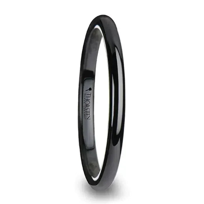LAUREEN Black Domed Ceramic Wedding Ring for Her - 2 mm