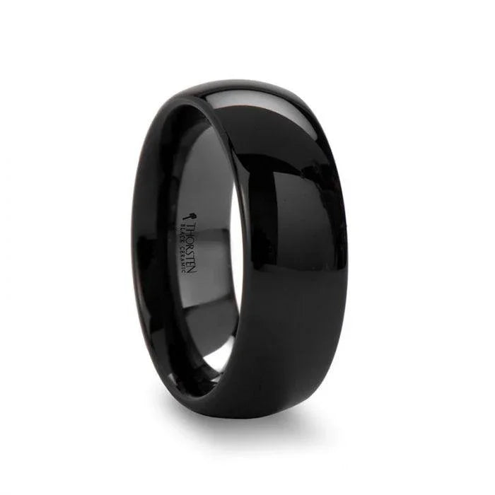 LAUREEN Black Domed Ceramic Wedding Ring for Her - 2 mm
