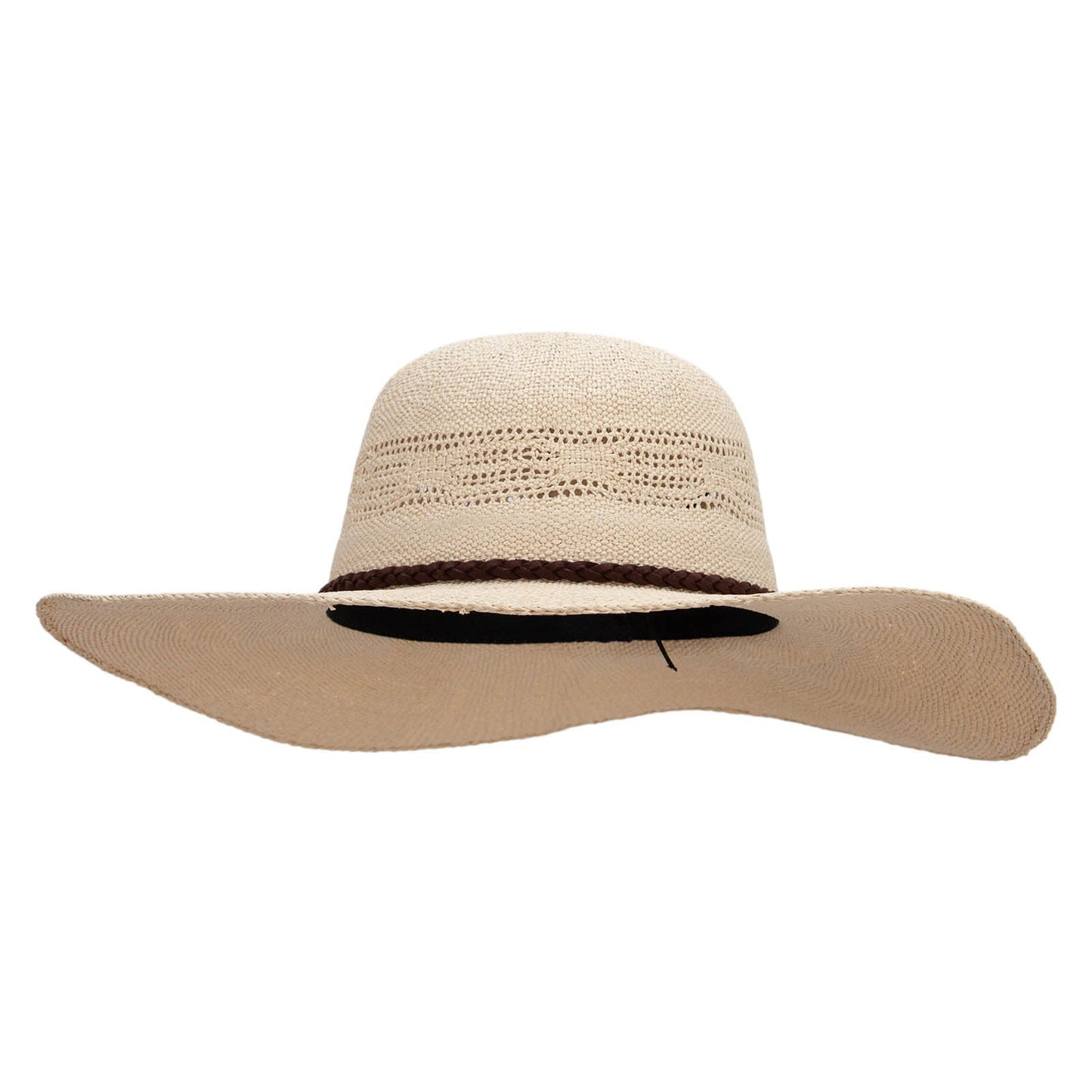 Tight Weave Braided Leather Tie 4.5" Wide Brim Hat