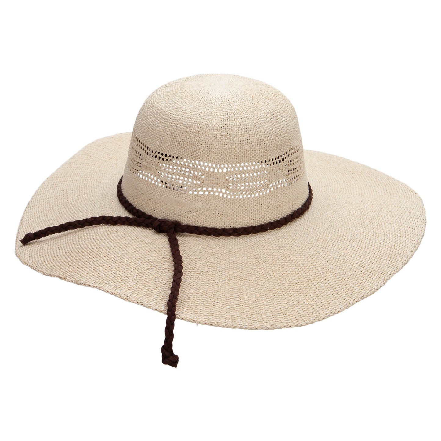 Tight Weave Braided Leather Tie 4.5" Wide Brim Hat