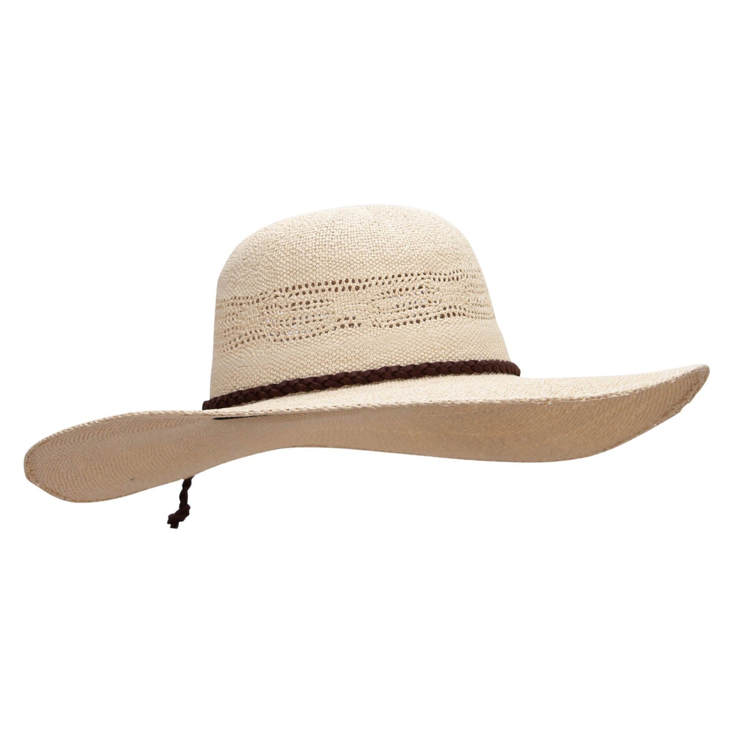 Tight Weave Braided Leather Tie 4.5" Wide Brim Hat