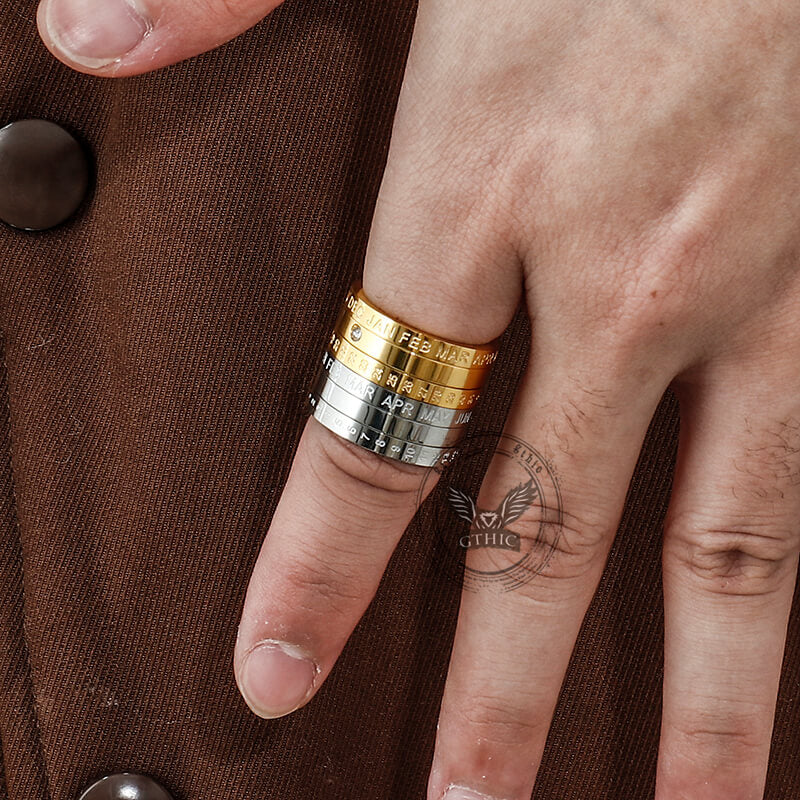 Calendar Diamond Stainless Steel Spinner Ring