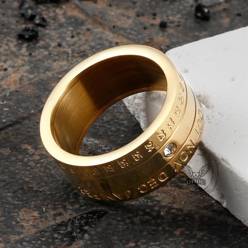 Calendar Diamond Stainless Steel Spinner Ring