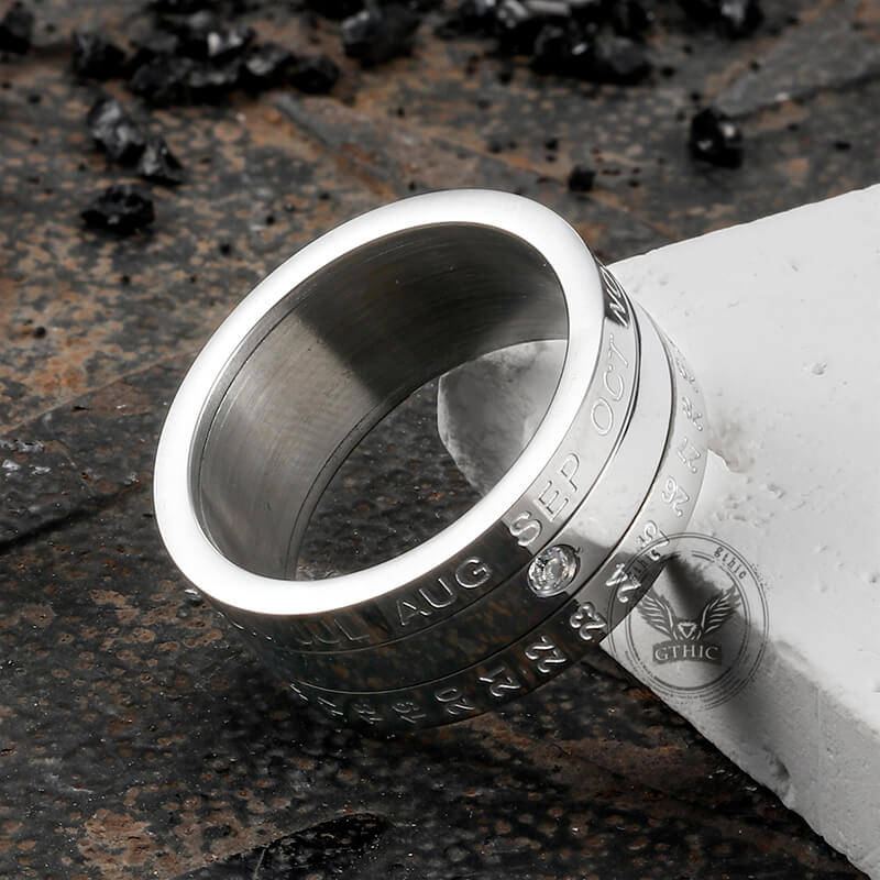 Calendar Diamond Stainless Steel Spinner Ring