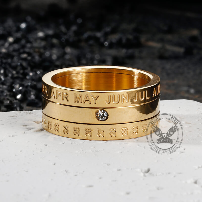 Calendar Diamond Stainless Steel Spinner Ring