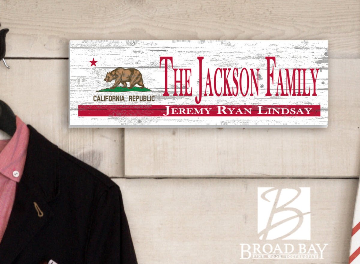 California Flag Sign with Family Names or Established Date