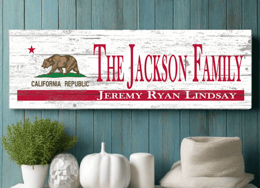 California Flag Sign with Family Names or Established Date