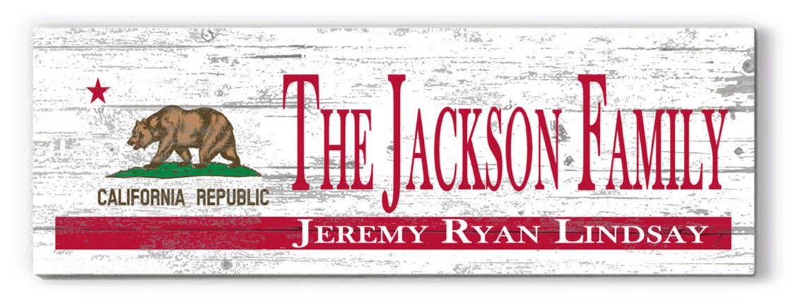 California Flag Sign with Family Names or Established Date