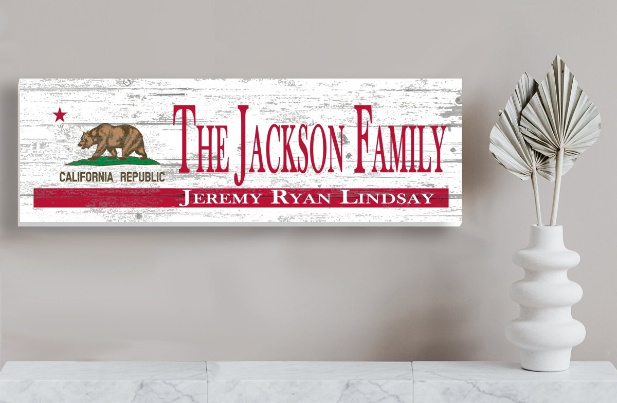 California Flag Sign with Family Names or Established Date