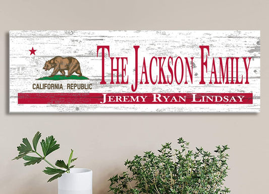 California Flag Sign with Family Names or Established Date