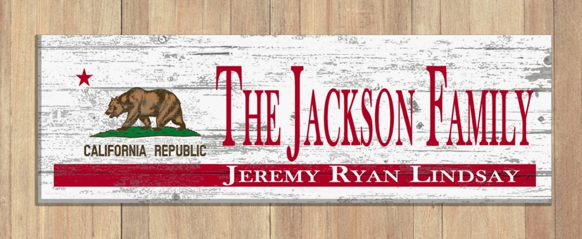 California Flag Sign with Family Names or Established Date