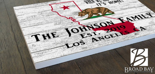 California Home Sign Established Date and Personalized Family Name