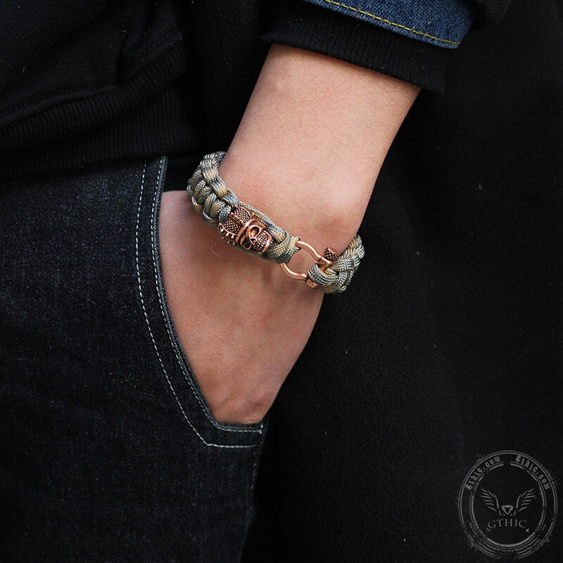 Camo Skull Head Braided Paracord Brass Bracelet