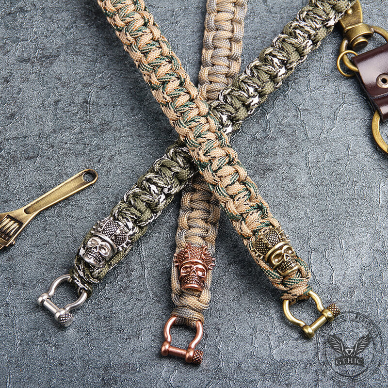 Camo Skull Head Braided Paracord Brass Bracelet