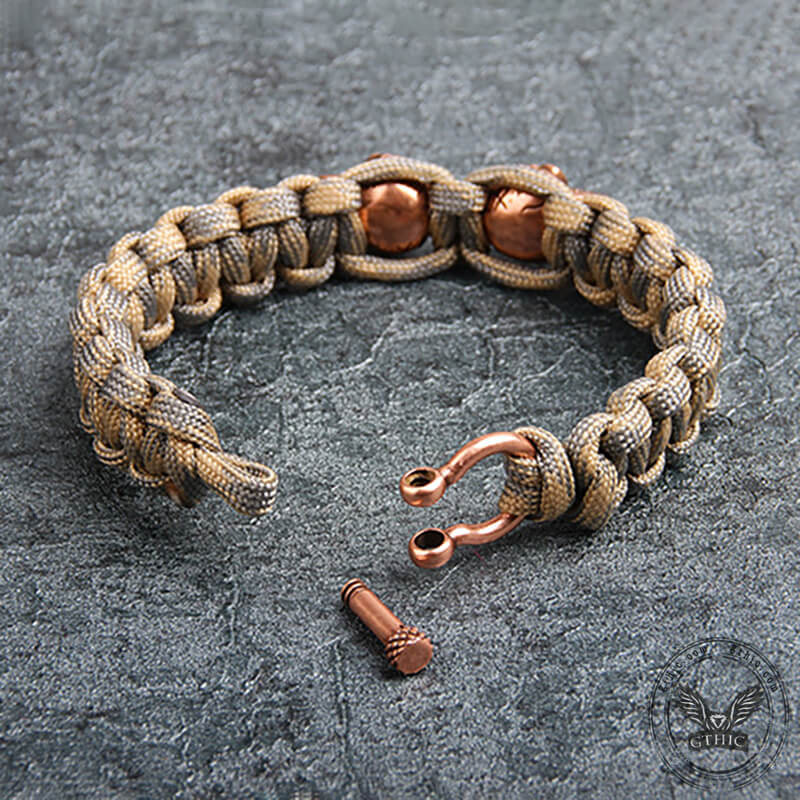 Camo Skull Head Braided Paracord Brass Bracelet