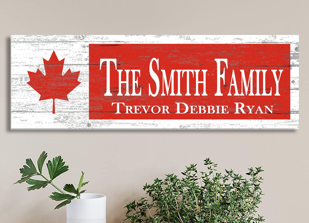 Canadian Flag Family Sign Custom Name and Established Date