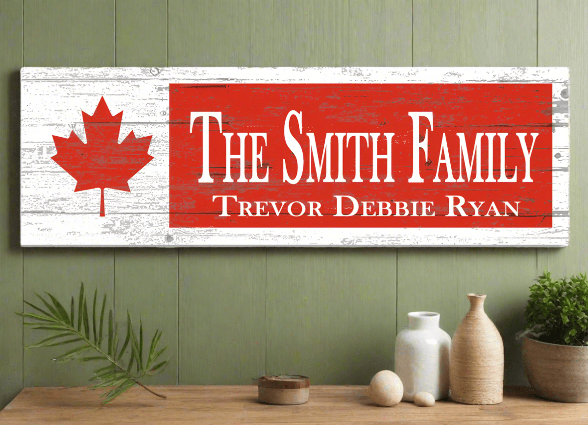Canadian Flag Family Sign Custom Name and Established Date