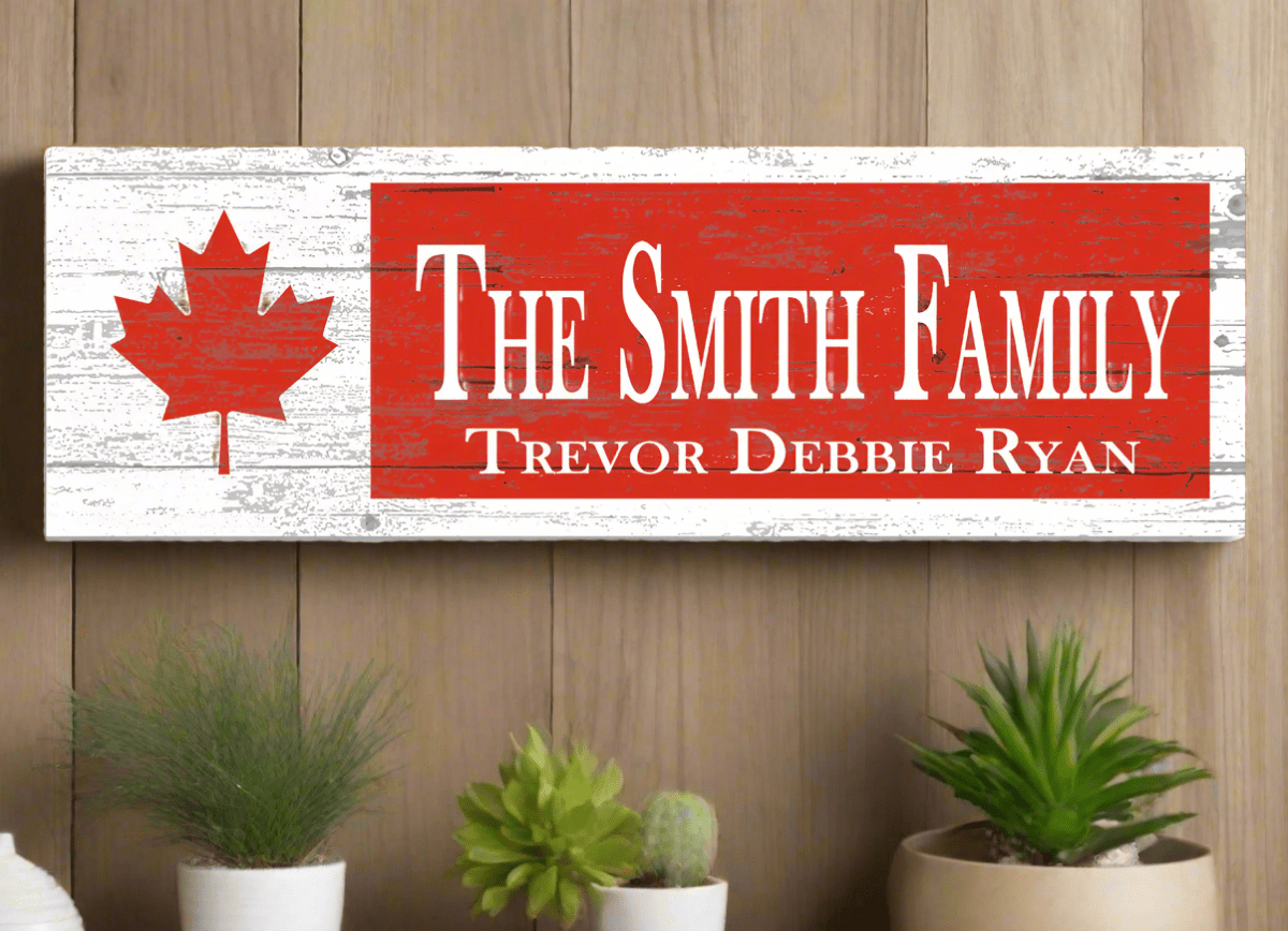 Canadian Flag Family Sign Custom Name and Established Date