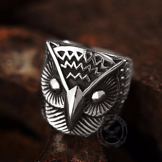Carved Owl Stainless Steel Animal Ring