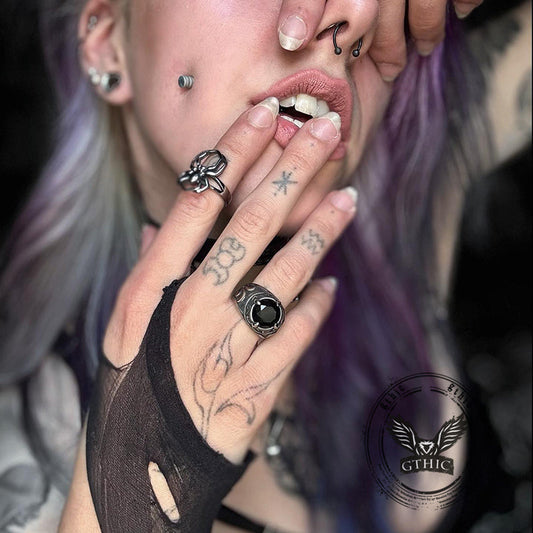 Carved Stainless Steel Gemstone Ring