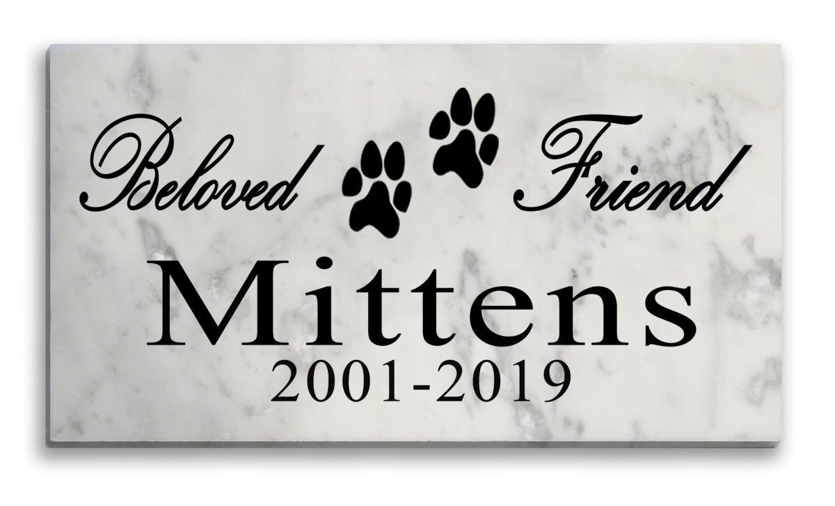 Beloved Friend Cat Memorial – Personalized Marble Tribute with Name, Dates & Paw Prints