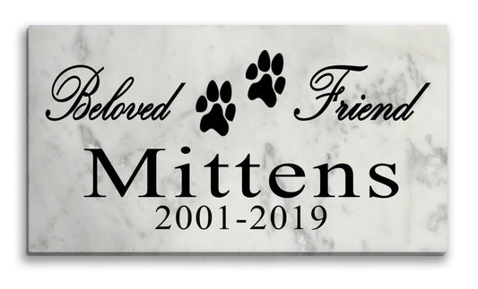 Beloved Friend Cat Memorial – Personalized Marble Tribute with Name, Dates & Paw Prints