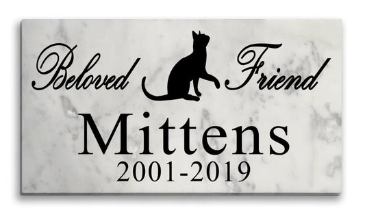 Beloved Cat Memorial Plaque – Personalized Marble Plaque with Name, Dates & 3 Silhouette Options