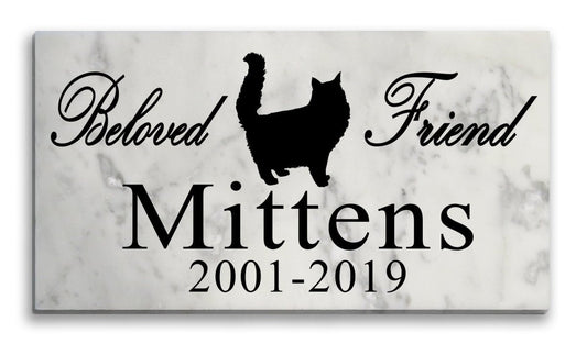 Beloved Cat Memorial Plaque – Personalized Marble Plaque with Name, Dates & 3 Silhouette Options