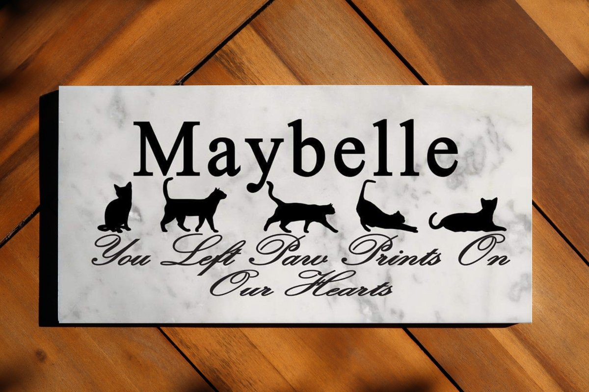 Cat Memorial Plaque – Personalized “You Left Paw Prints On Our Hearts” Marble Tribute with Name
