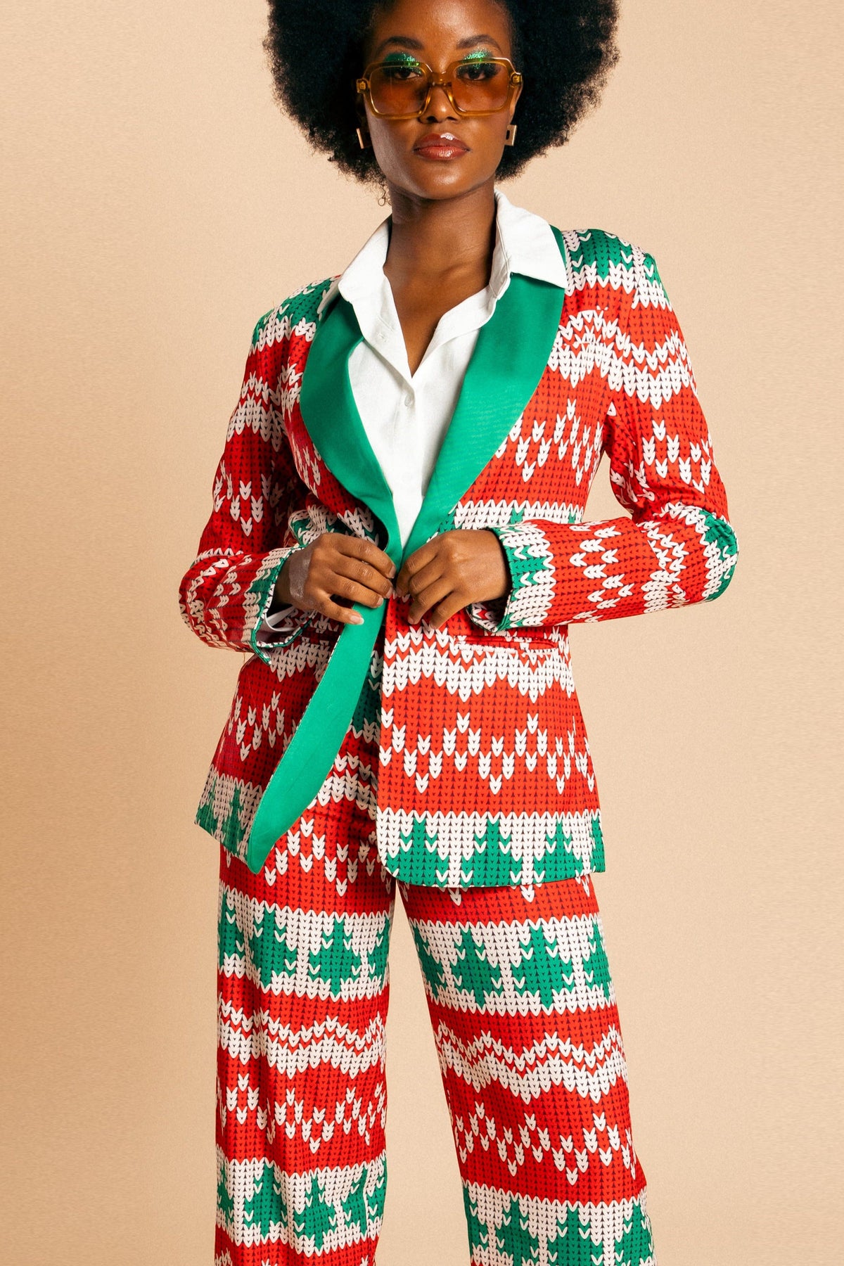 The Red Ryder | Women's Knit Print Christmas Suit