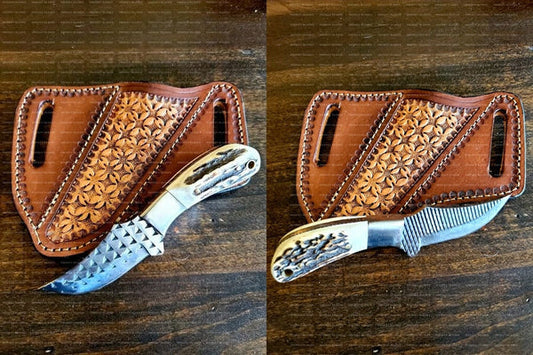 Western Knife and Sheath - Antler & Leather Frontier Set