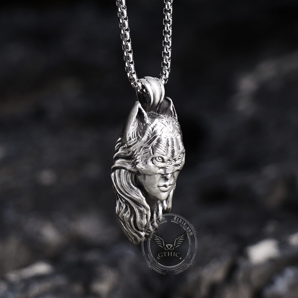 Woman With Cat Mask Pure Tin Necklace