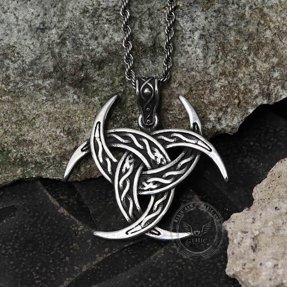 Celtic Crescent Triquetra Stainless Steel Pendant