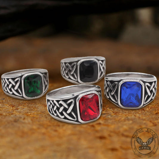 Viking Celtic Knot Gem-set Stainless Steel Ring