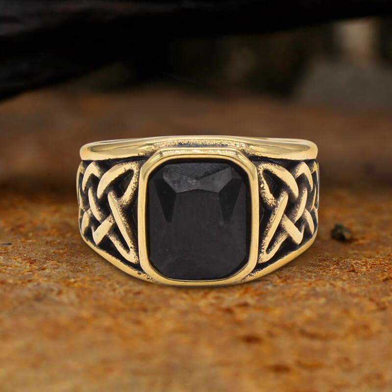 Viking Celtic Knot Gem-set Stainless Steel Ring
