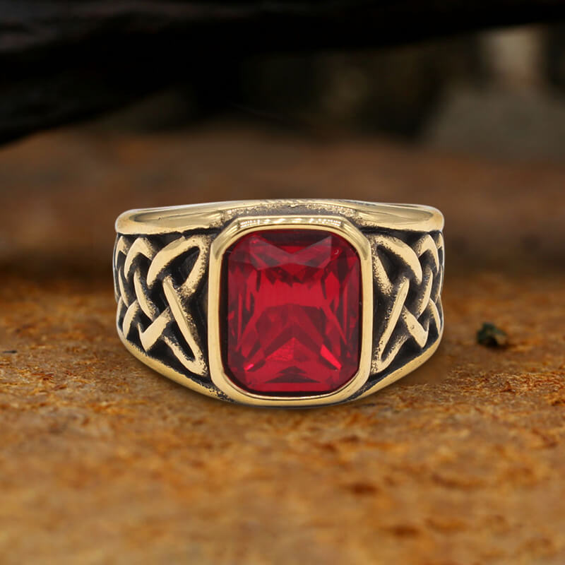 Viking Celtic Knot Gem-set Stainless Steel Ring