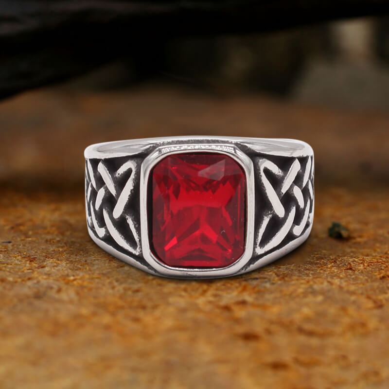 Viking Celtic Knot Gem-set Stainless Steel Ring