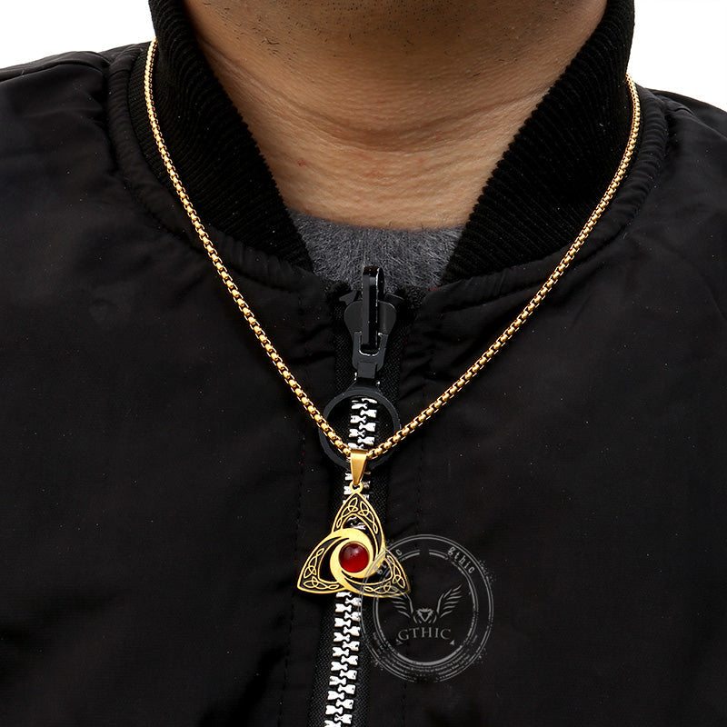 Celtic Knot Red Gemstone Stainless Steel Necklace