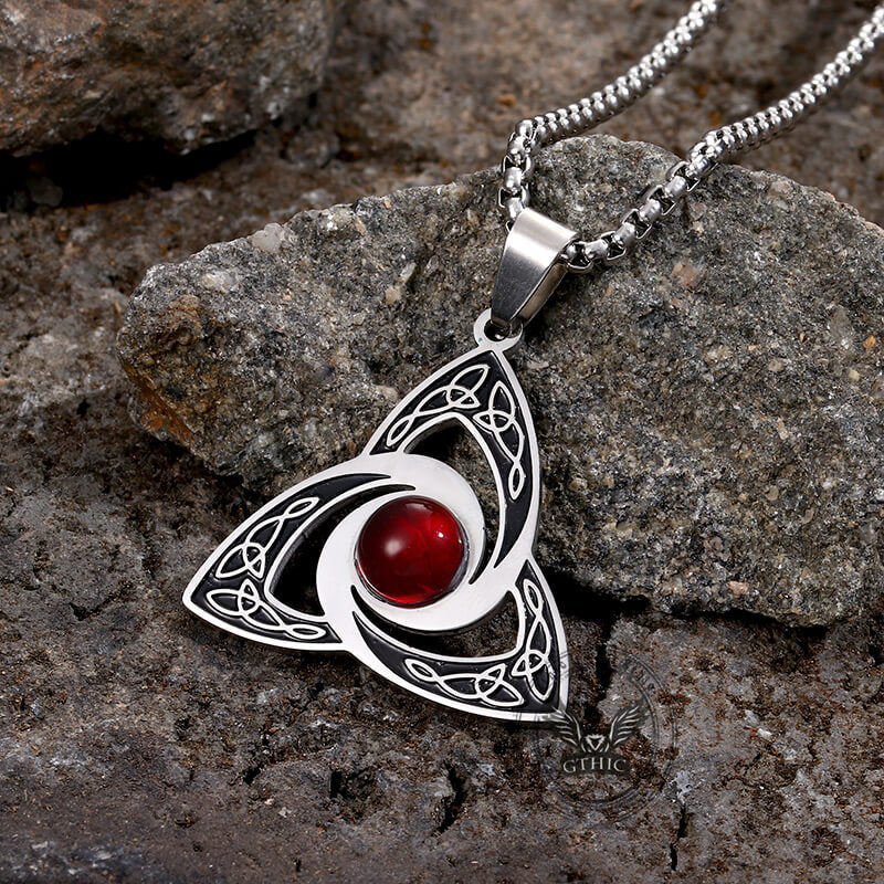 Celtic Knot Red Gemstone Stainless Steel Necklace