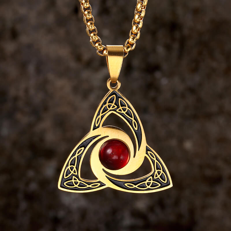 Celtic Knot Red Gemstone Stainless Steel Necklace
